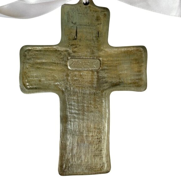 Vtg Handmade Metal Cross Child Baby Noahs Ark Bird‎ Lion Artisan Gift 5" Wall - Picture 3 of 6